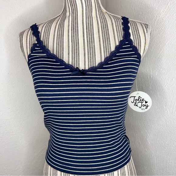 Tops - Y2K cotton Navy striped size medium llace cami tank top